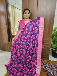 Silk Georgette Saree with Soft Zari Weaving Checks - Pink
