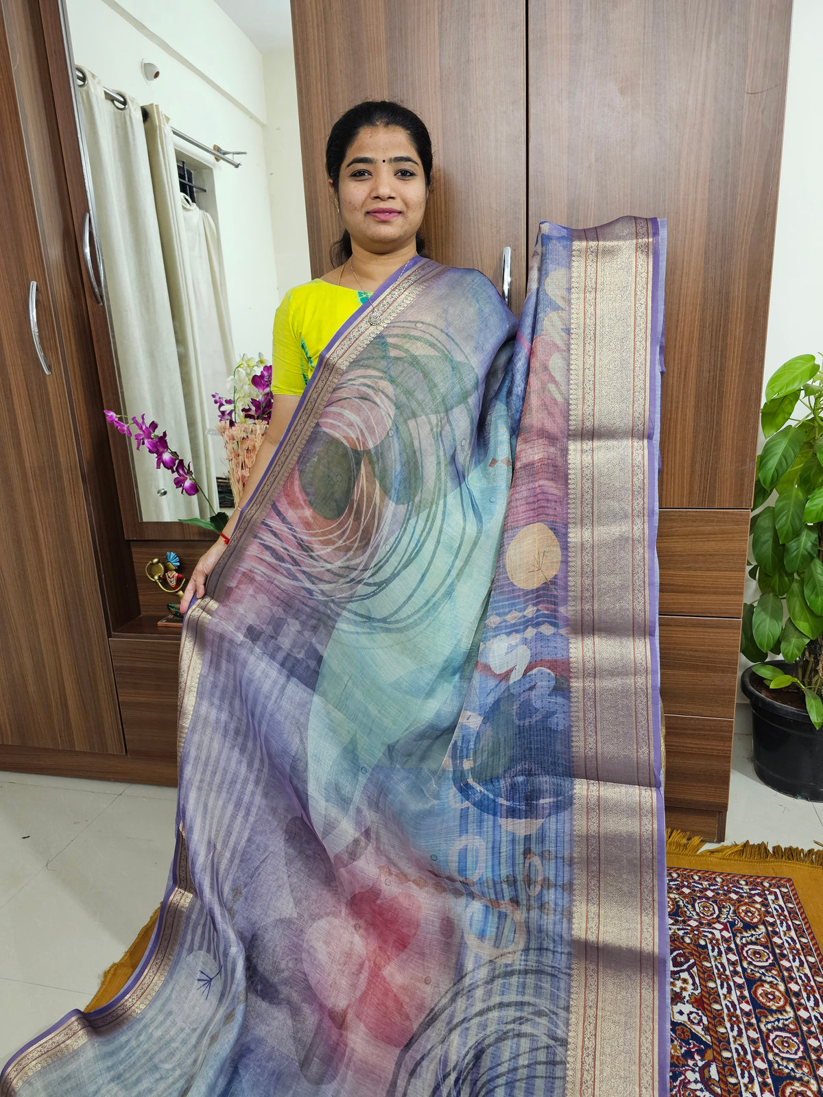 Tissue Linen Saree - Violet