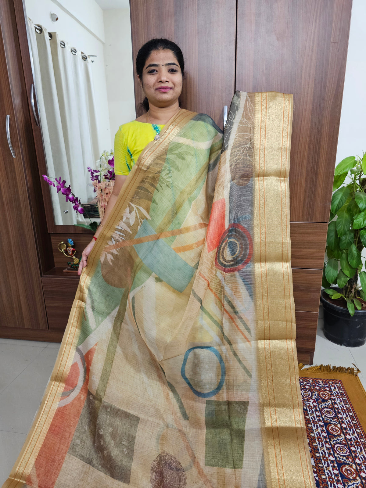 Tissue Linen Saree - Yellow