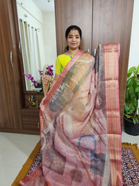 Tissue Linen Saree -  Pink