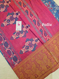 Soft Patola Sarees Kanjivaram Pattern Long Border- Blue with Pink