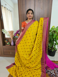 Semi Banarasi Silk Saree - Yellow with Pink