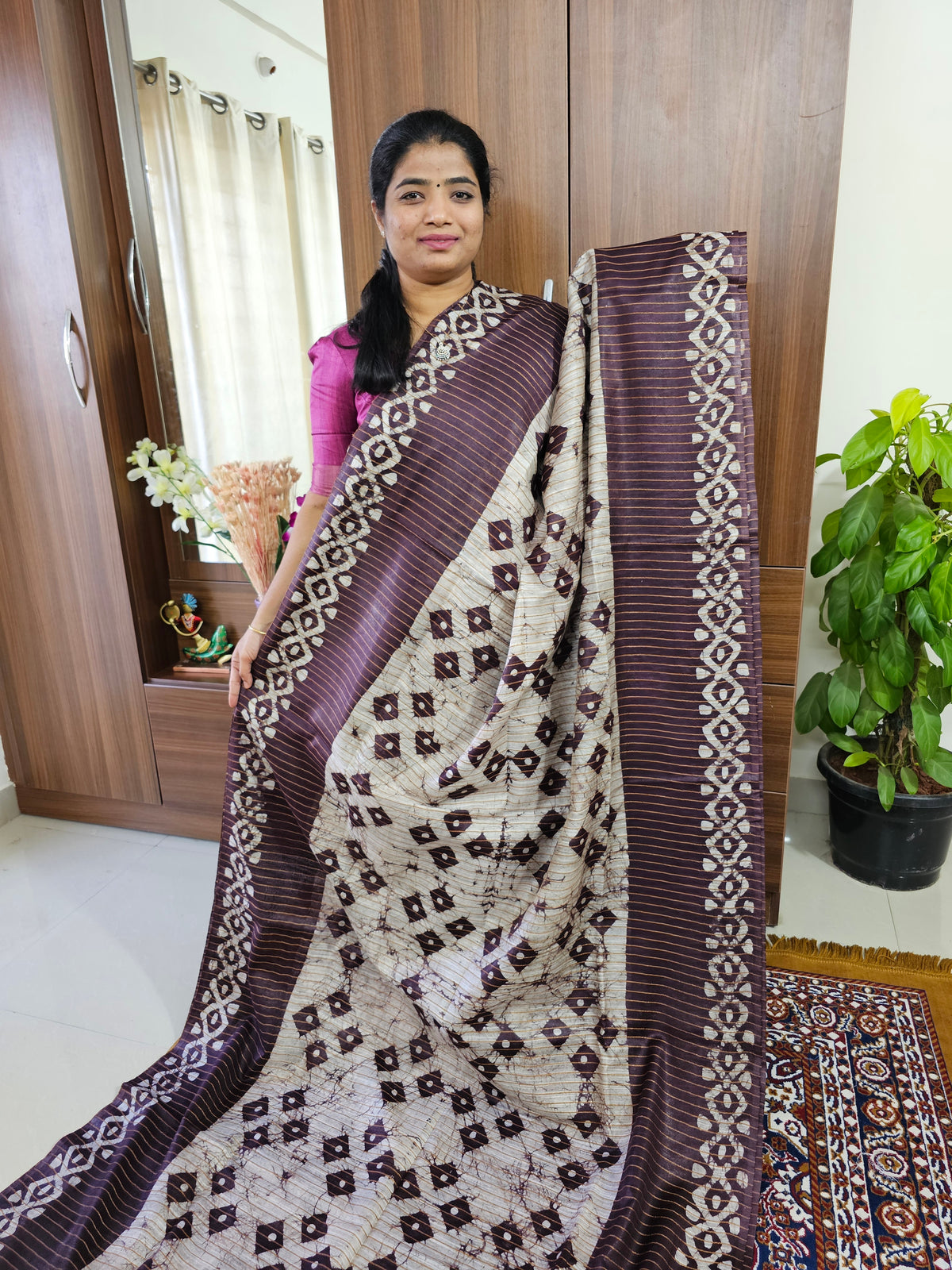 Bhagalpuri Silk Viscous with Sequence Weaving Pallu - Dark Brown