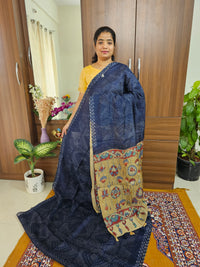 Linen Cotton with Kalamkari Pallu - Navy Blue