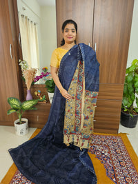 Linen Cotton with Kalamkari Pallu - Navy Blue
