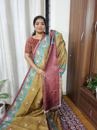 Semi Tussar with Striped Zari Weaving Saree - Mustard Yellow