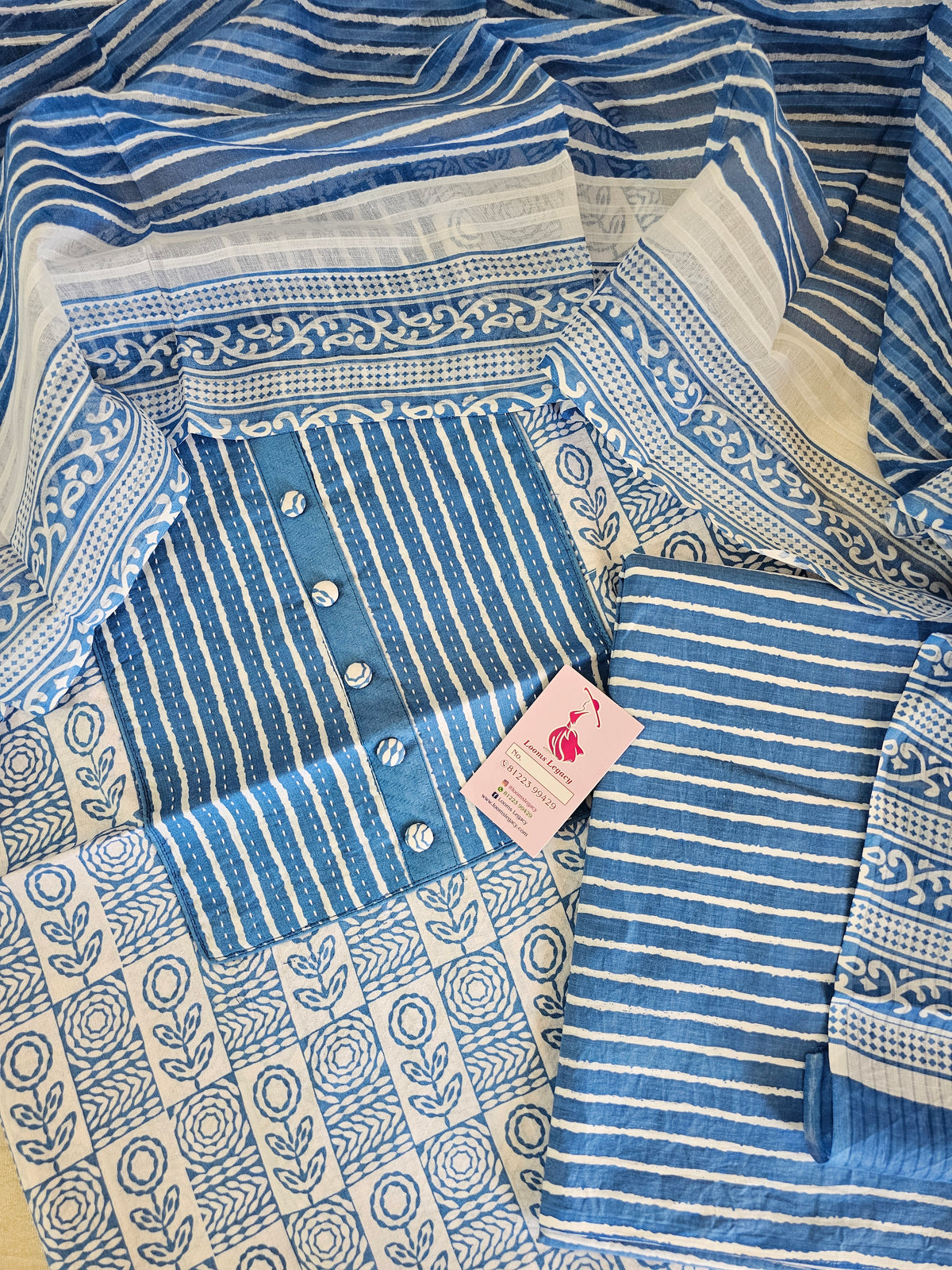 Soft Cotton Unstitched Suit - Blue