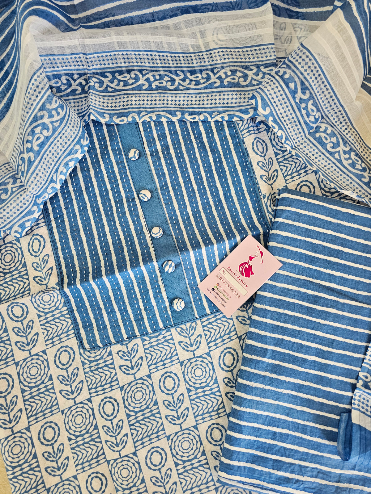 Soft Cotton Unstitched Suit - Blue