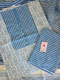 Soft Cotton Unstitched Suit - Blue