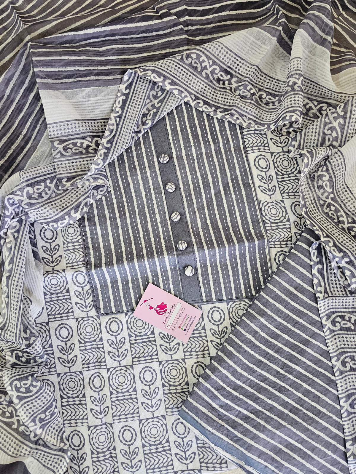 Soft Cotton Unstitched Suit - Grey