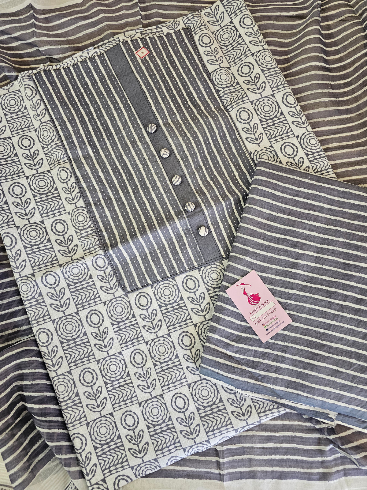 Soft Cotton Unstitched Suit - Grey