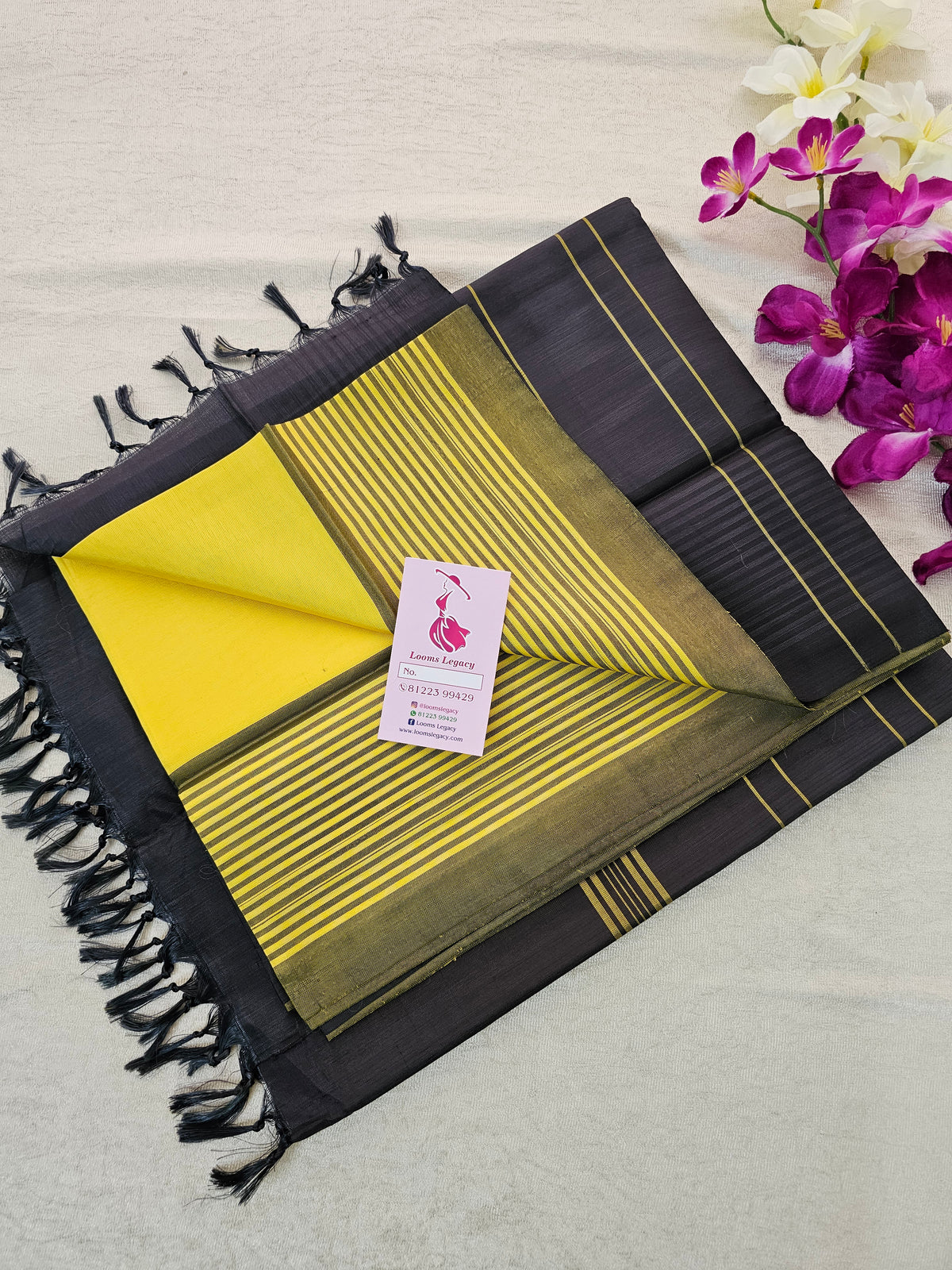 Yellow with Brown Pallu Handwoven Chinnalampattu Saree