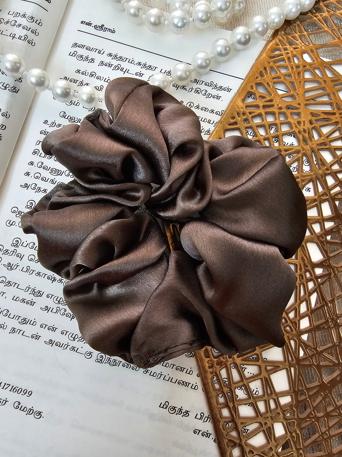 Dark Beige  - Silky Satin Scrunch
