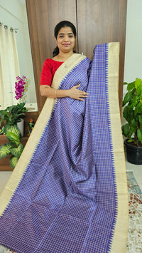 Semi Tussar Digital Prints with Contrast Border - Violet  with Cream