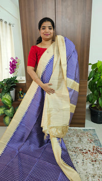 Semi Tussar Digital Prints with Contrast Border - Violet  with Cream