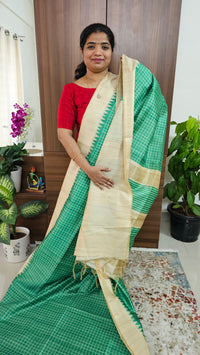 Semi Tussar Digital Prints with Contrast Border - Sea Green with Cream