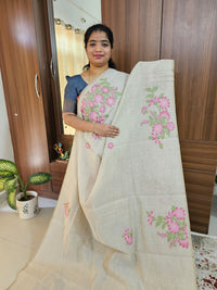 Soft Cotton with Weaving Floral Pattern  - Tussar with Pink