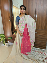 Soft Cotton with Weaving Floral Pattern  - Tussar with Pink