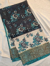 Pure Desi Tussar -Black with Sea Green