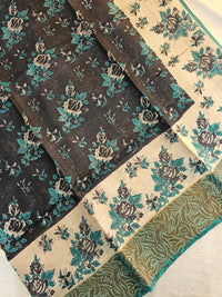 Pure Desi Tussar -Black with Sea Green