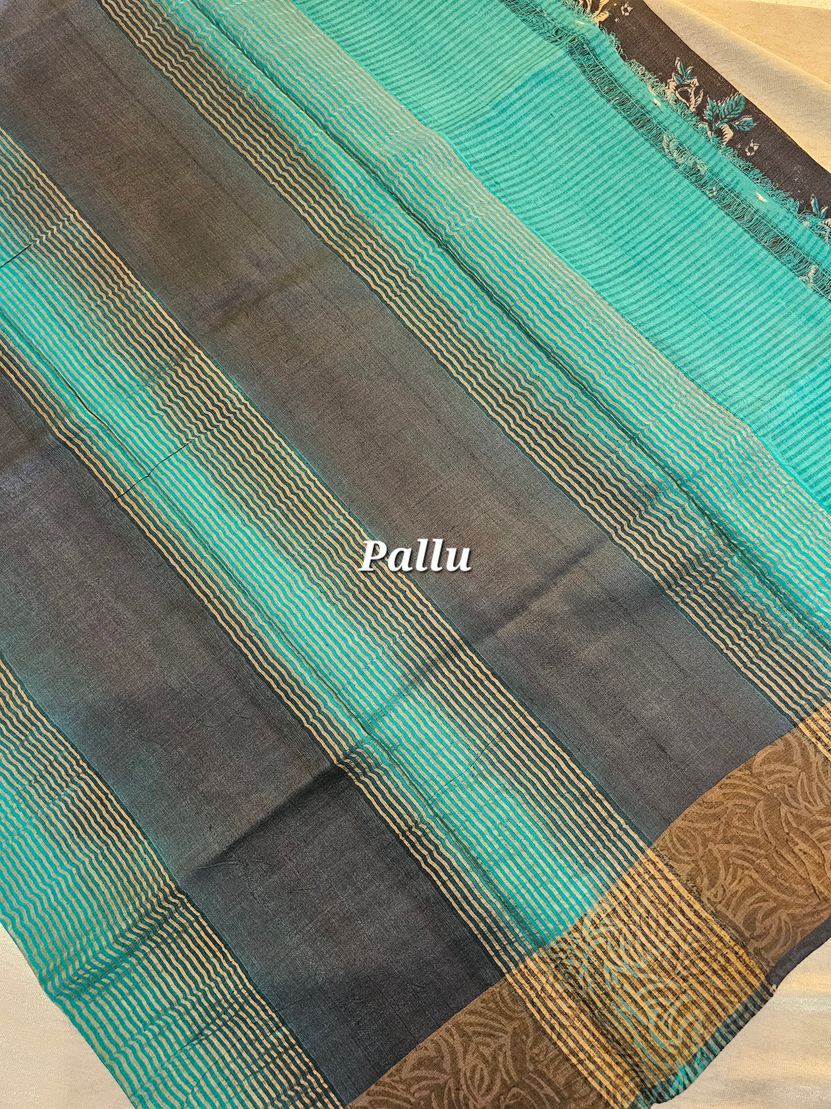 Pure Desi Tussar -Black with Sea Green
