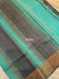 Pure Desi Tussar -Black with Sea Green