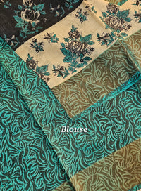 Pure Desi Tussar -Black with Sea Green