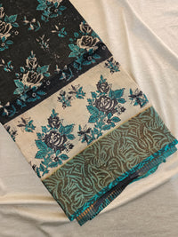 Pure Desi Tussar -Black with Sea Green