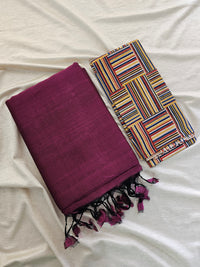 Handwoven Mangalagiri Plain Pattu Saree with Mix and Match Cotton Blouse - Dark Magenta Pink