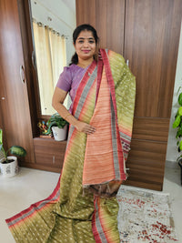Semi Tussar with Digital Printed Saree - Green with Maroon