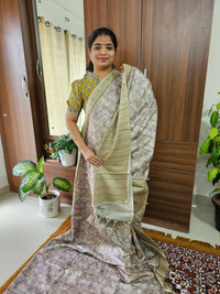 Semi Tussar with Digital Printed Saree - Mehndi Green