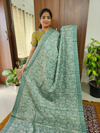 Semi Tussar with Digital Printed Saree - Peacock Green