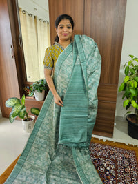 Semi Tussar with Digital Printed Saree - Peacock Green