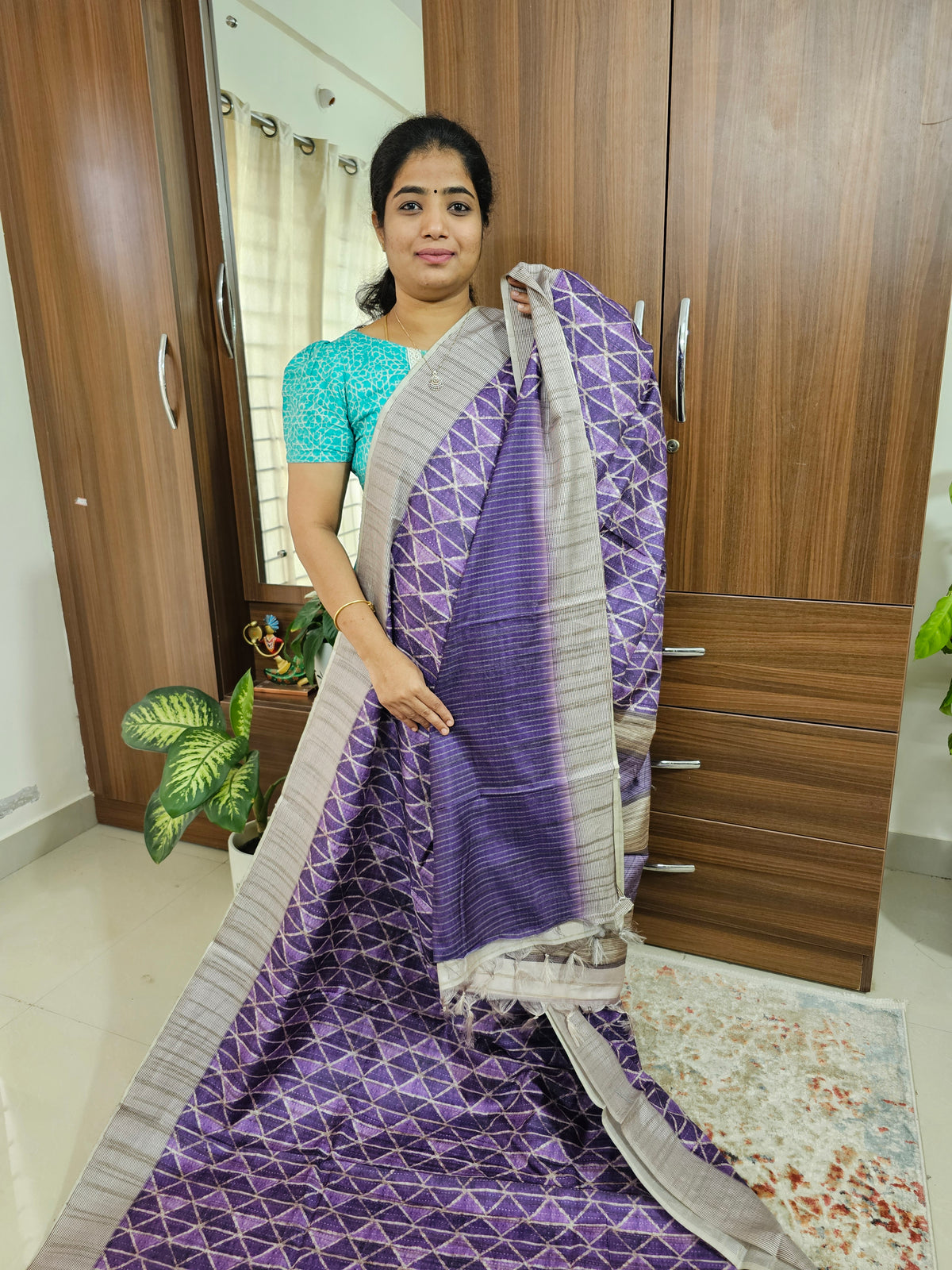 Semi Tussar with Digital Printed Saree - Purple
