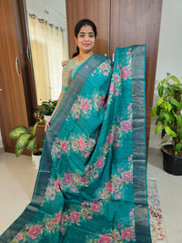 Pure Desi Tussar with Cut Work Pallu - Dark Sea Green