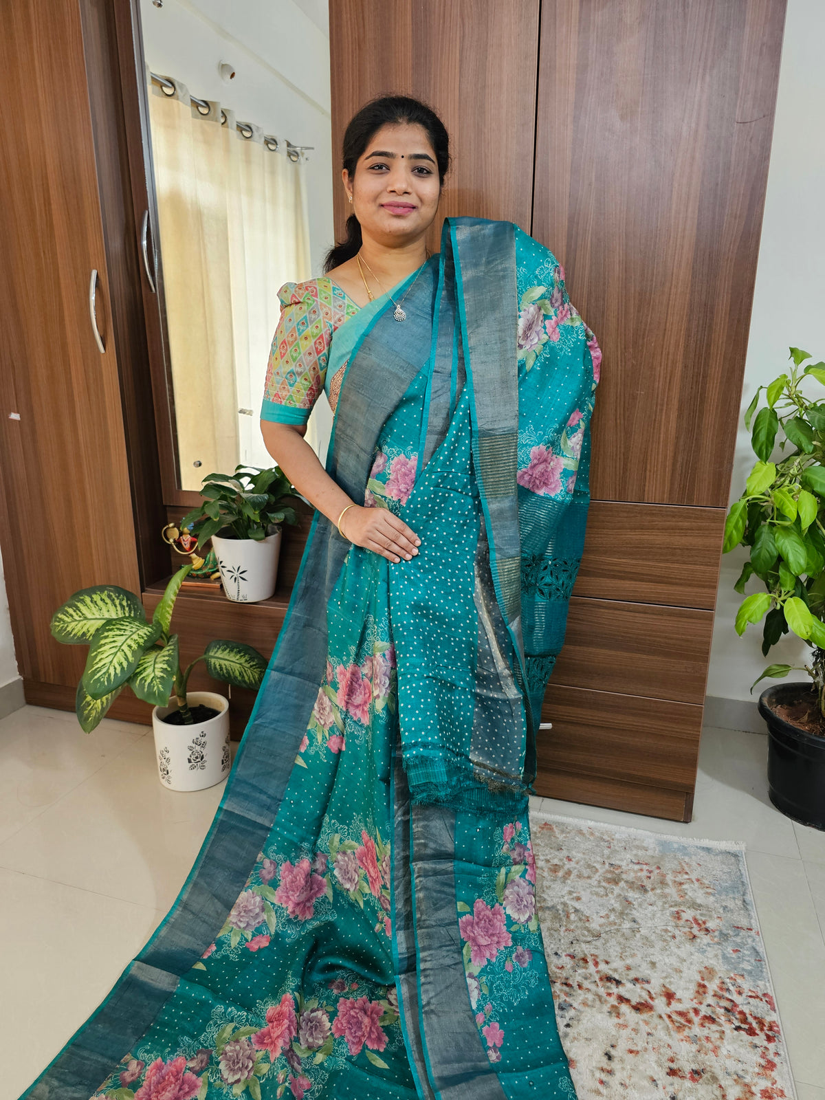 Pure Desi Tussar with Cut Work Pallu - Dark Sea Green