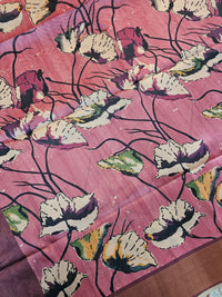Semi Tussar with Tissue Border - Pink with Dark Maroon