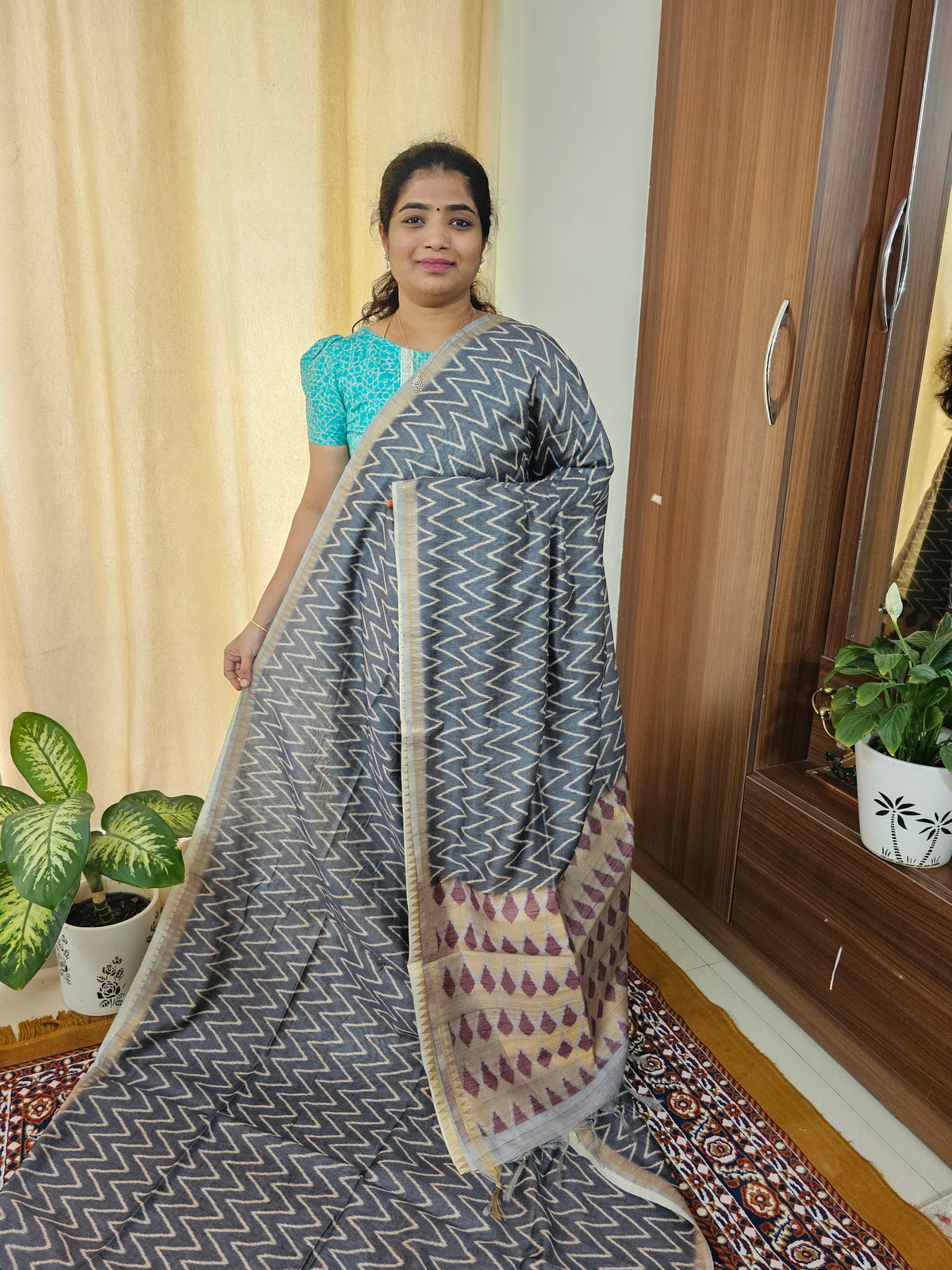 Soft Semi Tussar with Zari Weaving Border - Grey