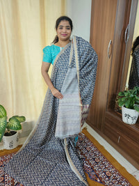 Soft Semi Tussar with Zari Weaving Border - Grey