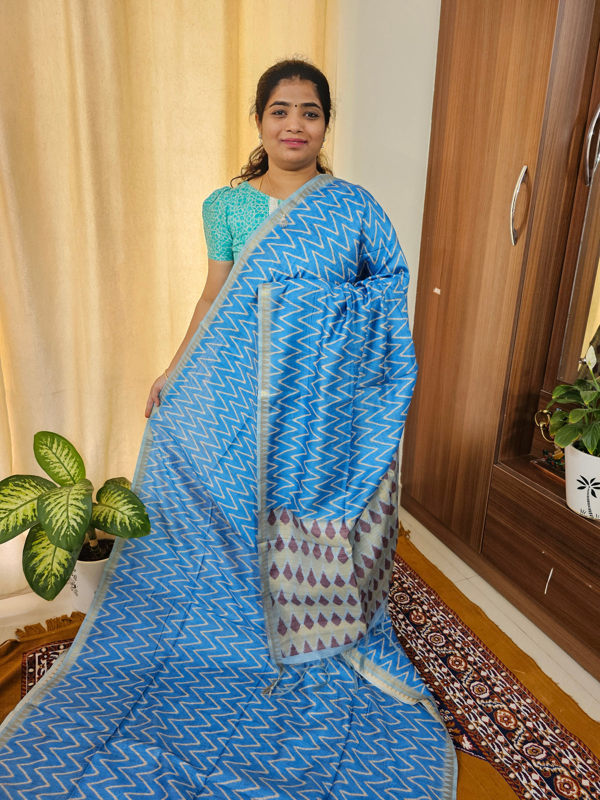 Soft Semi Tussar with Zari Weaving Border - Blue