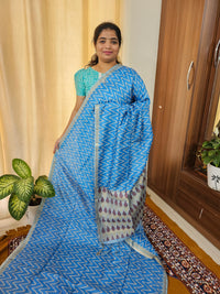 Soft Semi Tussar with Zari Weaving Border - Blue