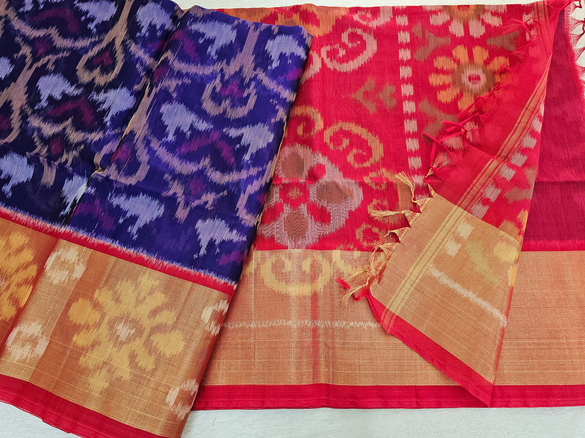 Violet with Red Pochampally Ikkat Silk Cotton (SICO Pattu)