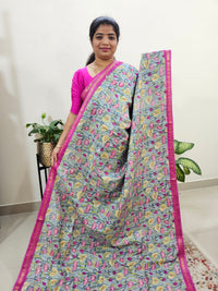 Tussar by Cotton Kalamkari- Grey with Pink