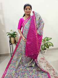 Tussar by Cotton Kalamkari- Grey with Pink
