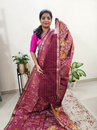 Tussar by Cotton Kalamkari- Onion Pink with Maroon