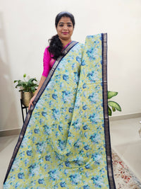 Tussar by Cotton Kalamkari- Lime Green with Navy Blue