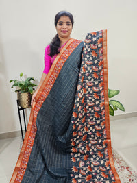 Tussar by Cotton Kalamkari- Grey with Orange