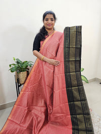 Semi Raw Silk Saree - Peach with Black