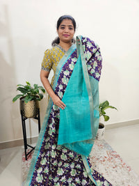 Tussar by Cotton Kalamkari- Purple with Sea Blue