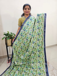 Tussar by Cotton Butterfly Pattern - Green with Blue Shade